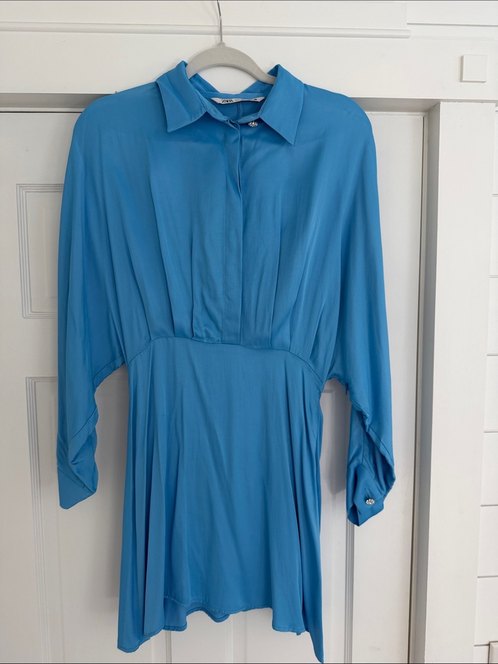 Zara Turquoise-Blue Long Sleeve Collared Dress